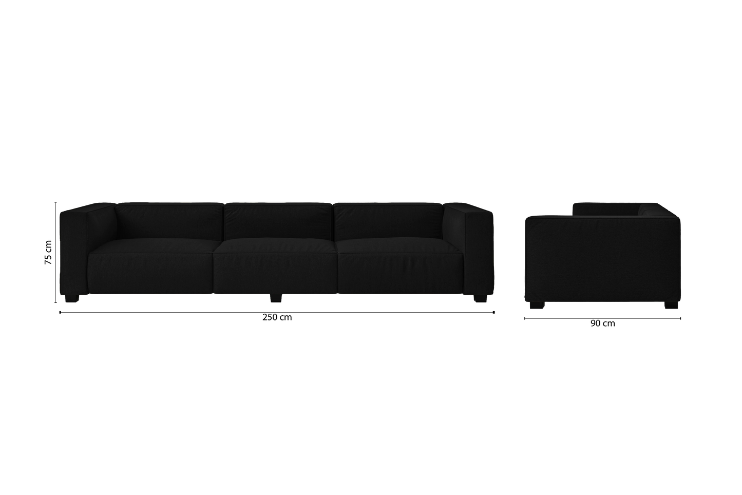 Taranto 4 Seater Sofa Black Linen Fabric