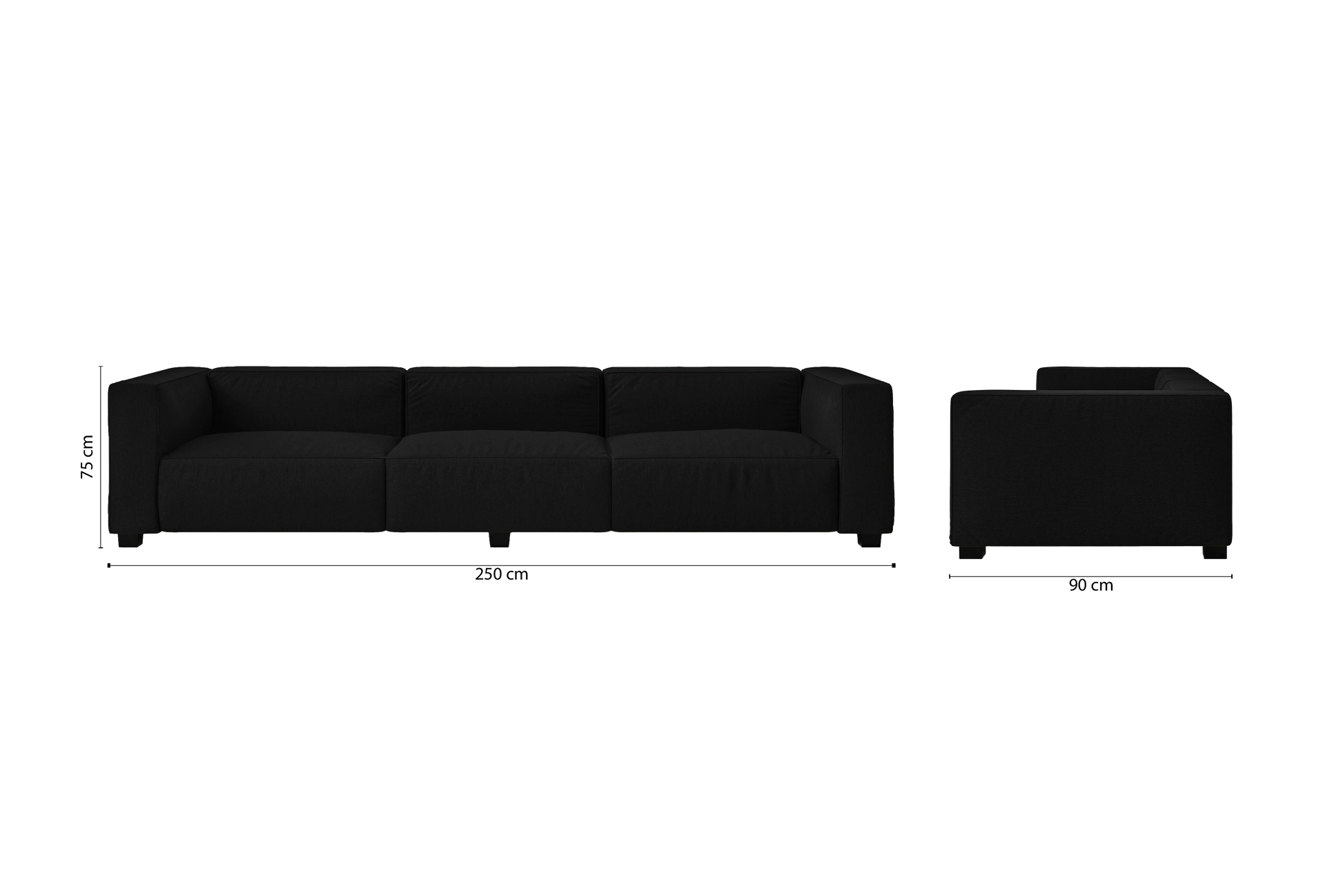 Taranto 4 Seater Sofa Black Linen Fabric