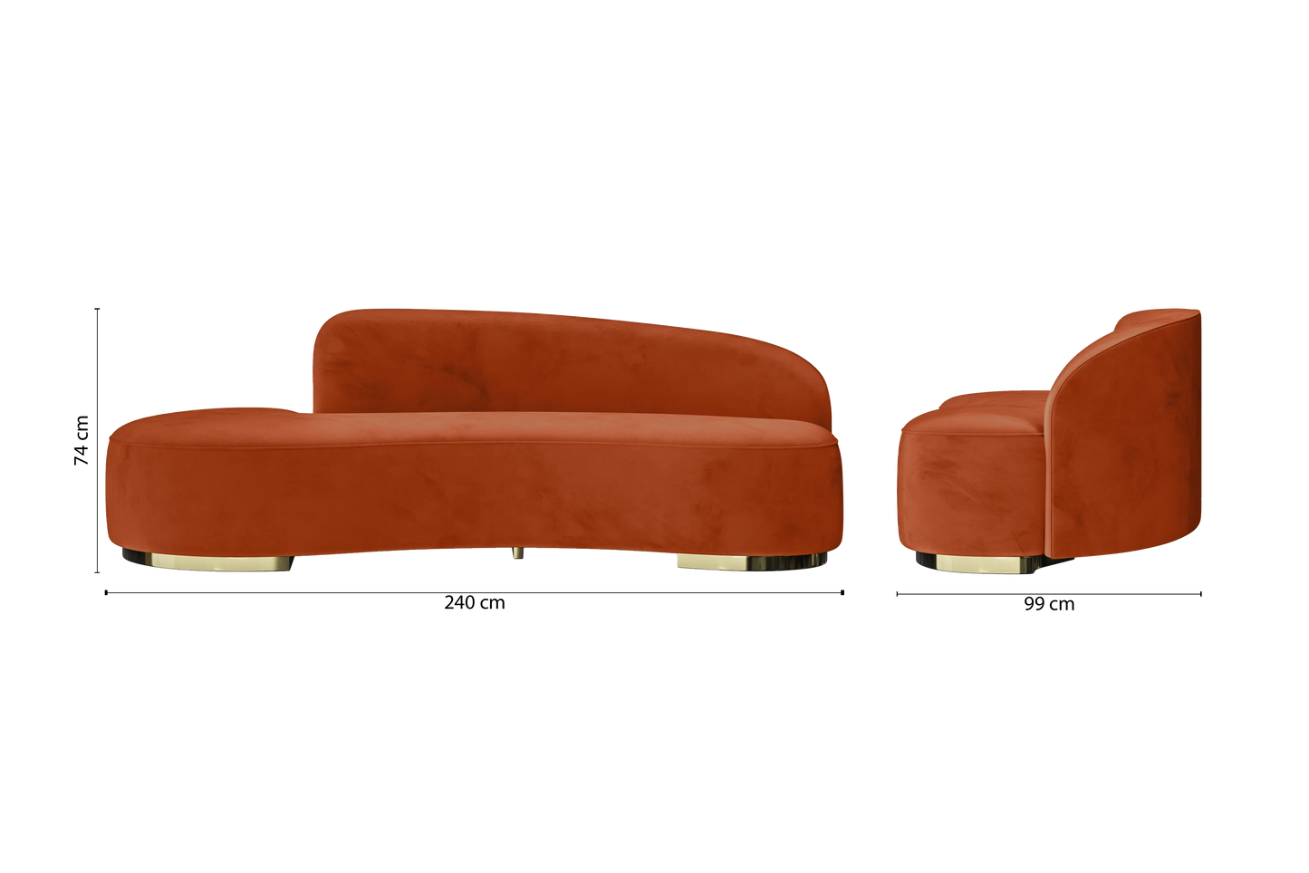 Teramo 3 Seater Sofa Orange Velvet