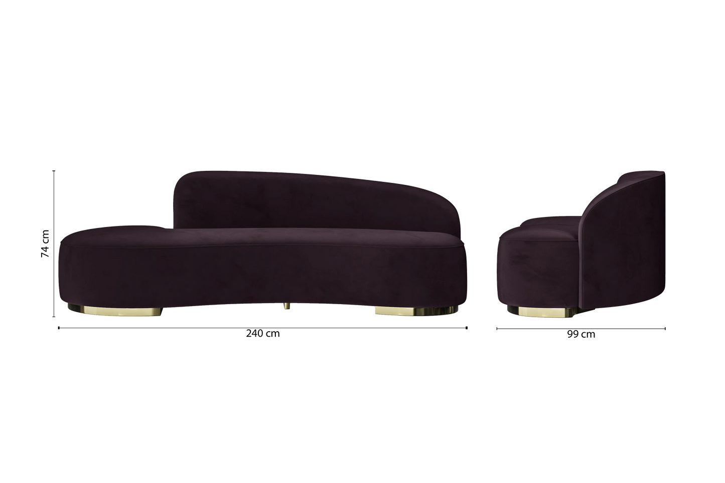 Teramo 3 Seater Sofa Purple Velvet