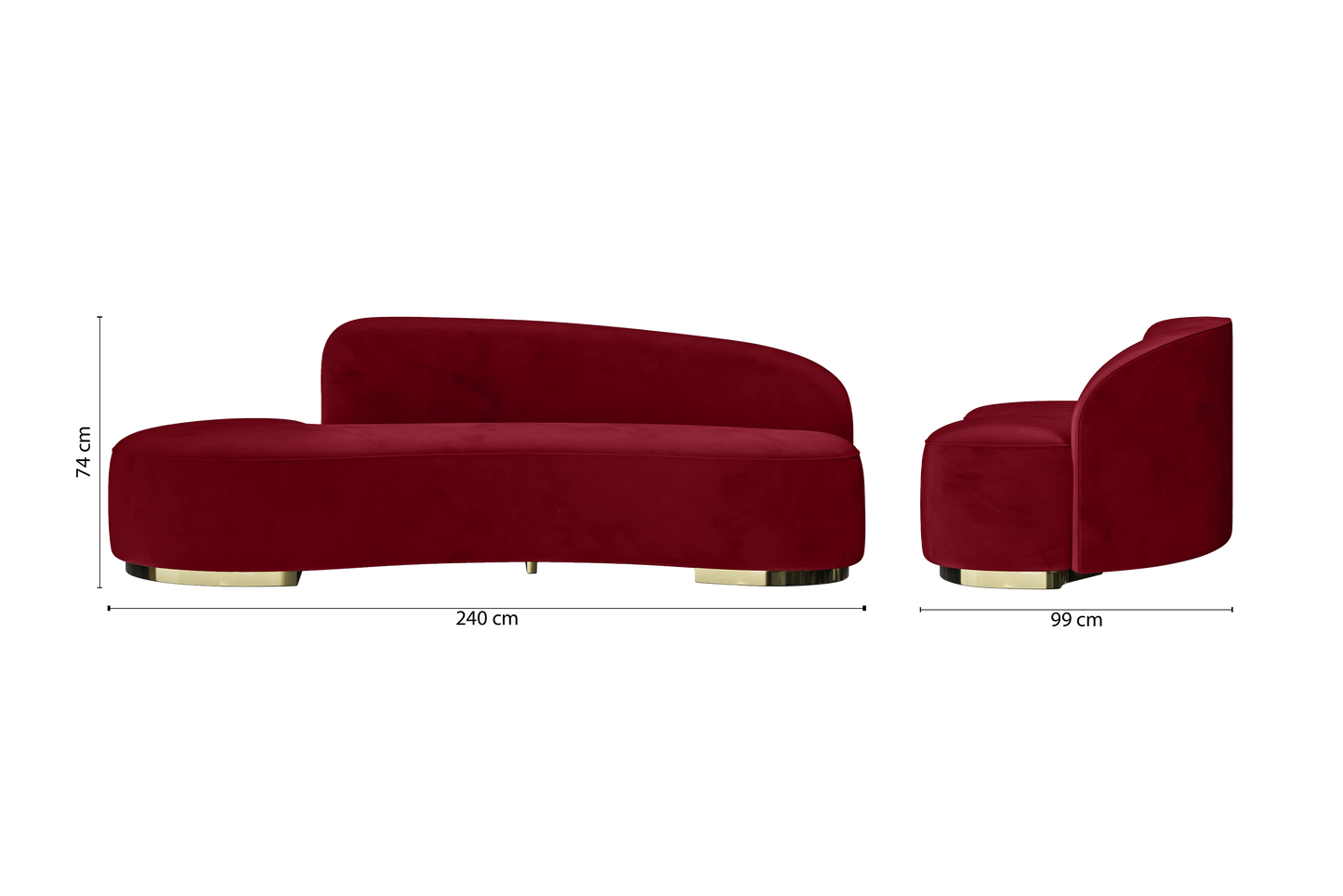 Teramo 3 Seater Sofa Red Velvet