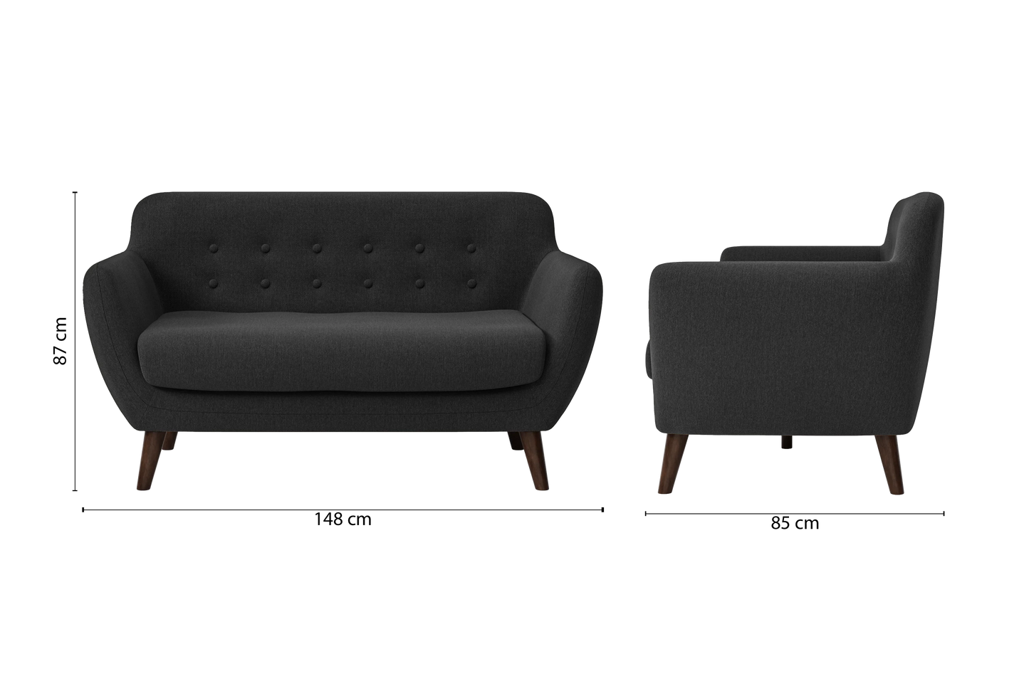 Terni 2 Seater Sofa Black Linen Fabric