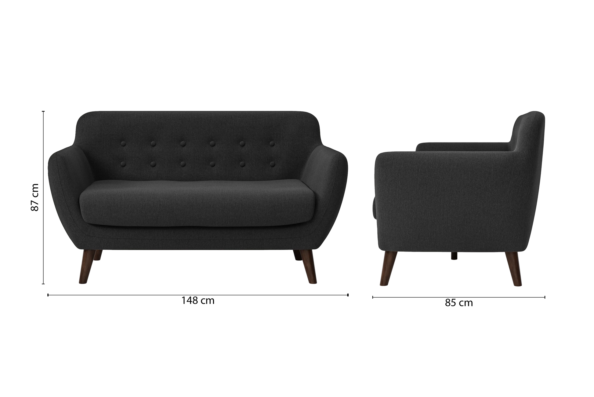 Terni 2 Seater Sofa Black Linen Fabric