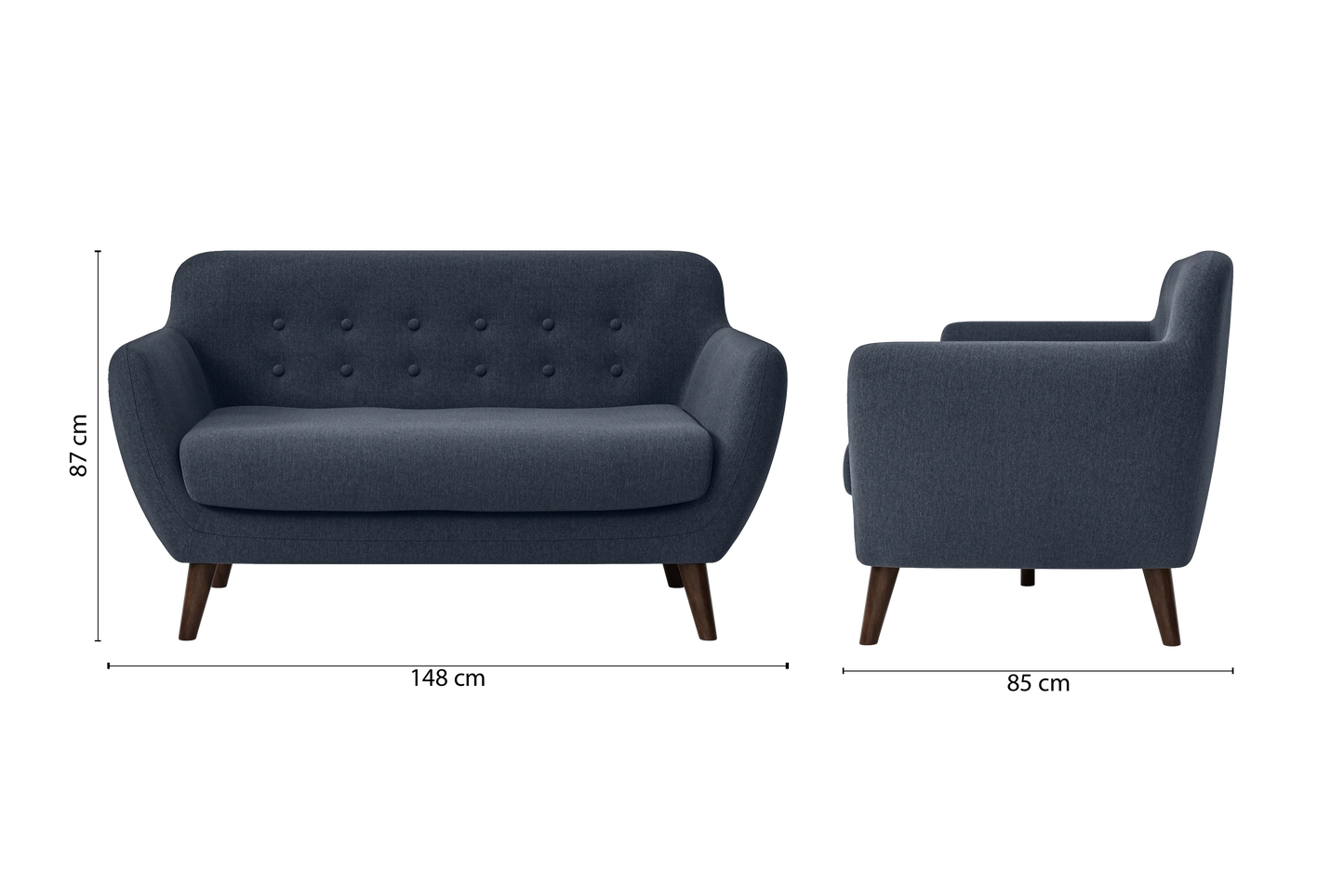 Terni 2 Seater Sofa Dark Blue Linen Fabric