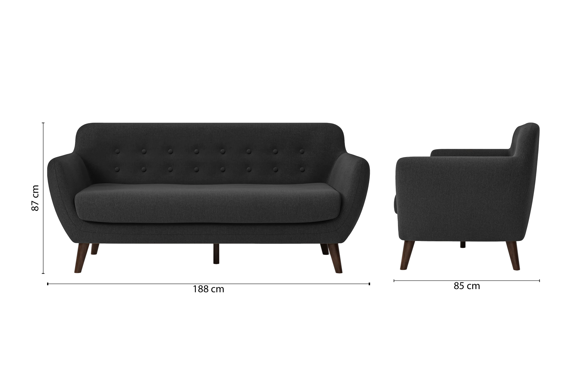 Terni 3 Seater Sofa Black Linen Fabric