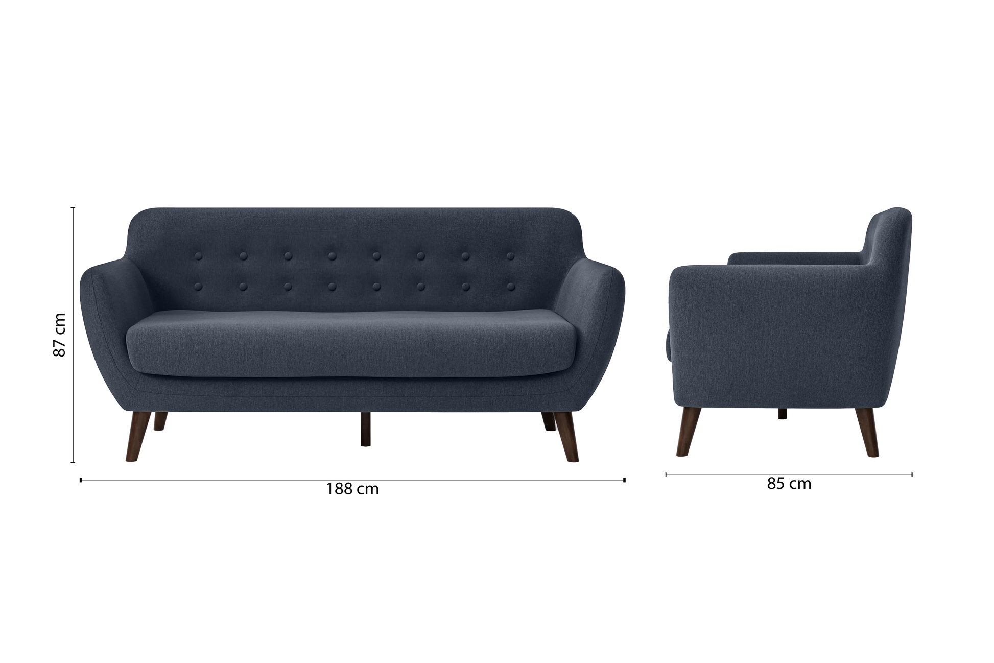 Terni 3 Seater Sofa Dark Blue Linen Fabric