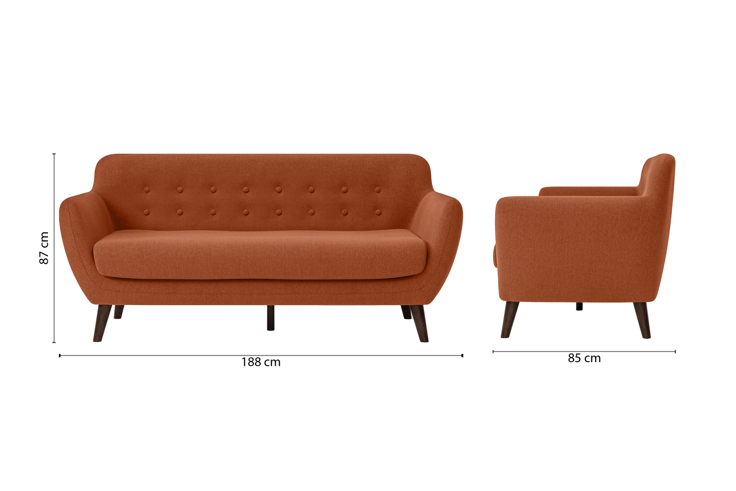 Terni 3 Seater Sofa Orange Linen Fabric