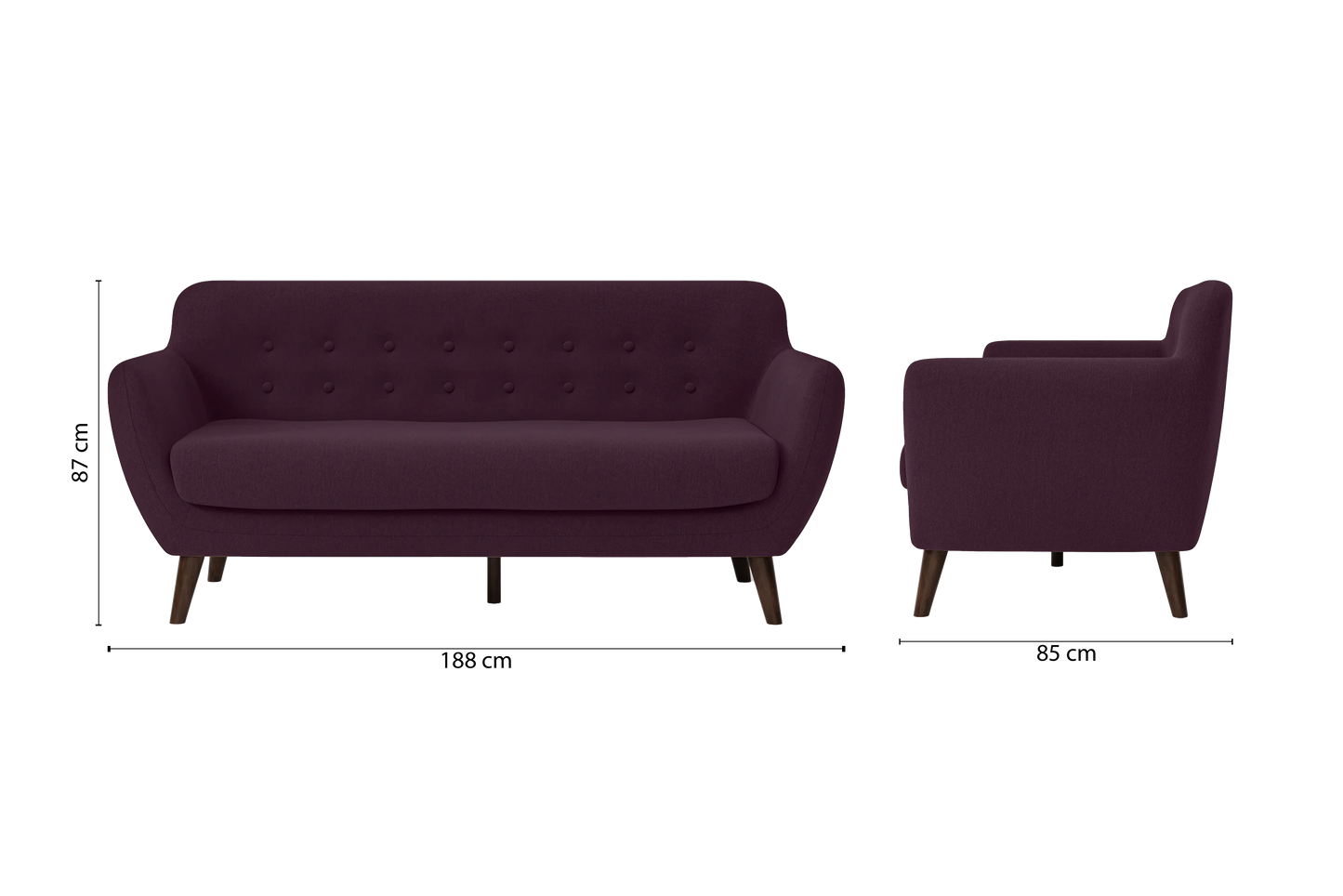 Terni 3 Seater Sofa Purple Linen Fabric