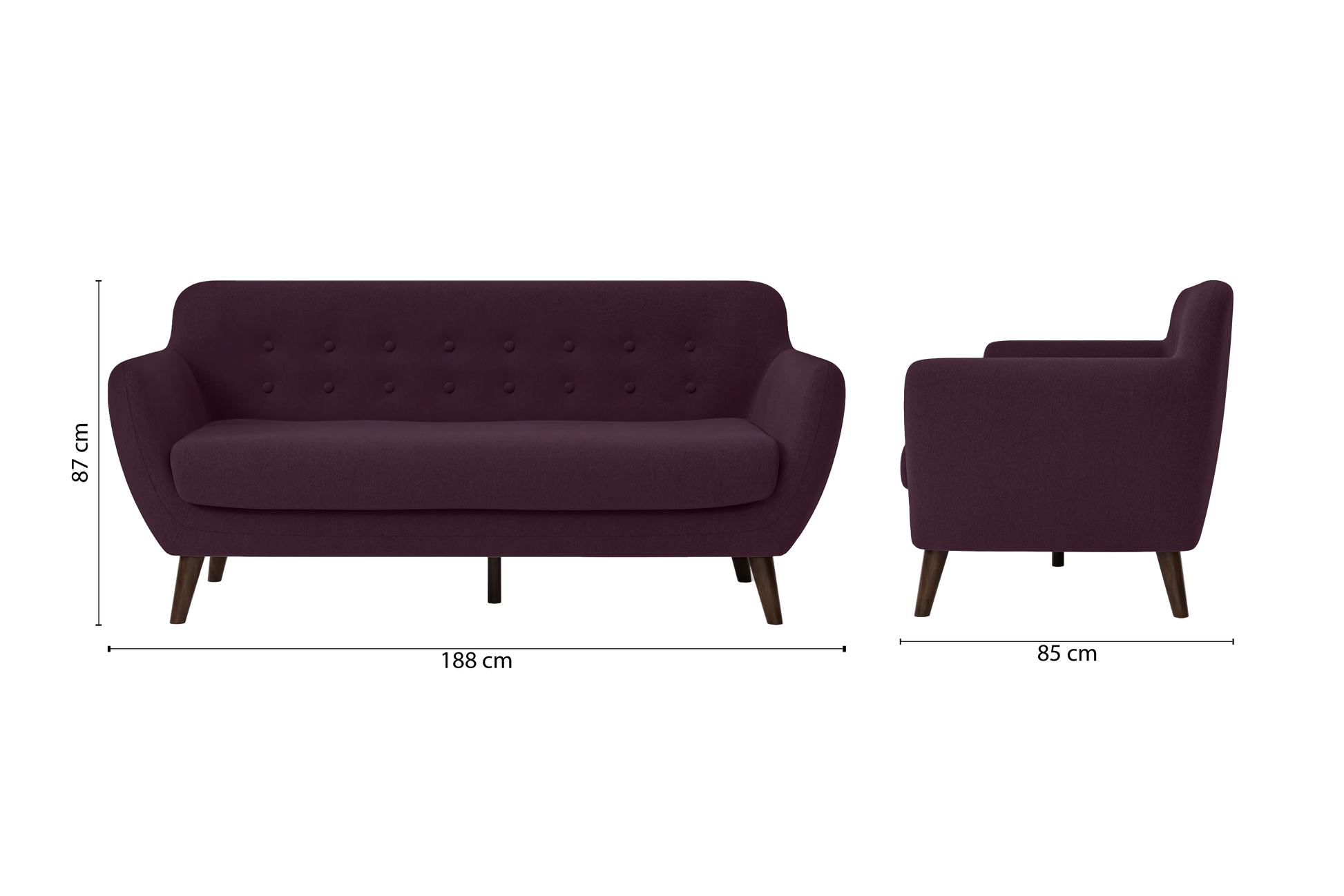 Terni 3 Seater Sofa Purple Linen Fabric