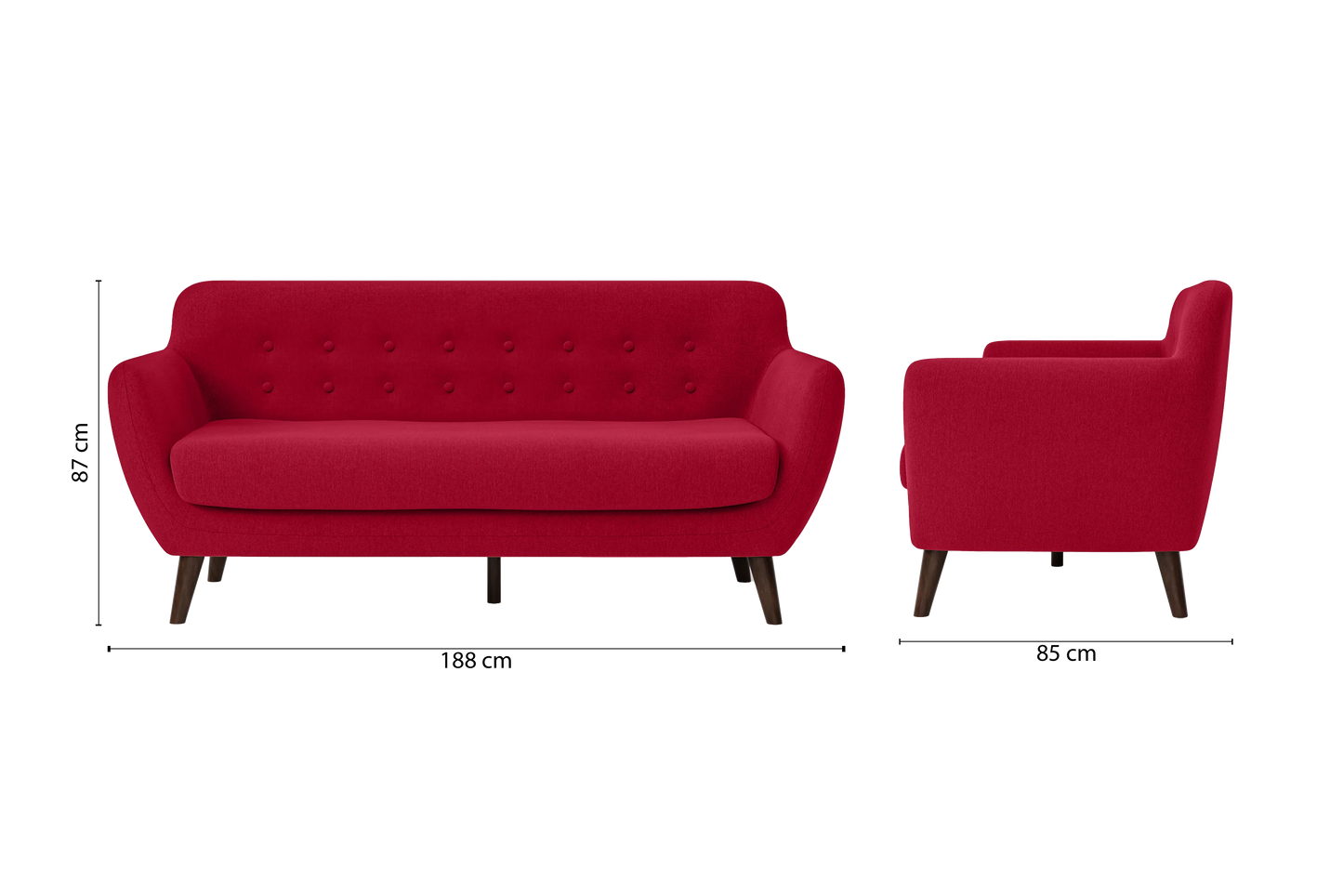 Terni 3 Seater Sofa Red Linen Fabric