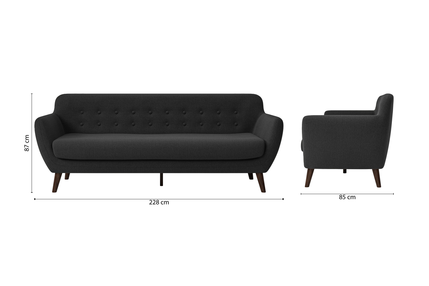 Terni 4 Seater Sofa Black Linen Fabric