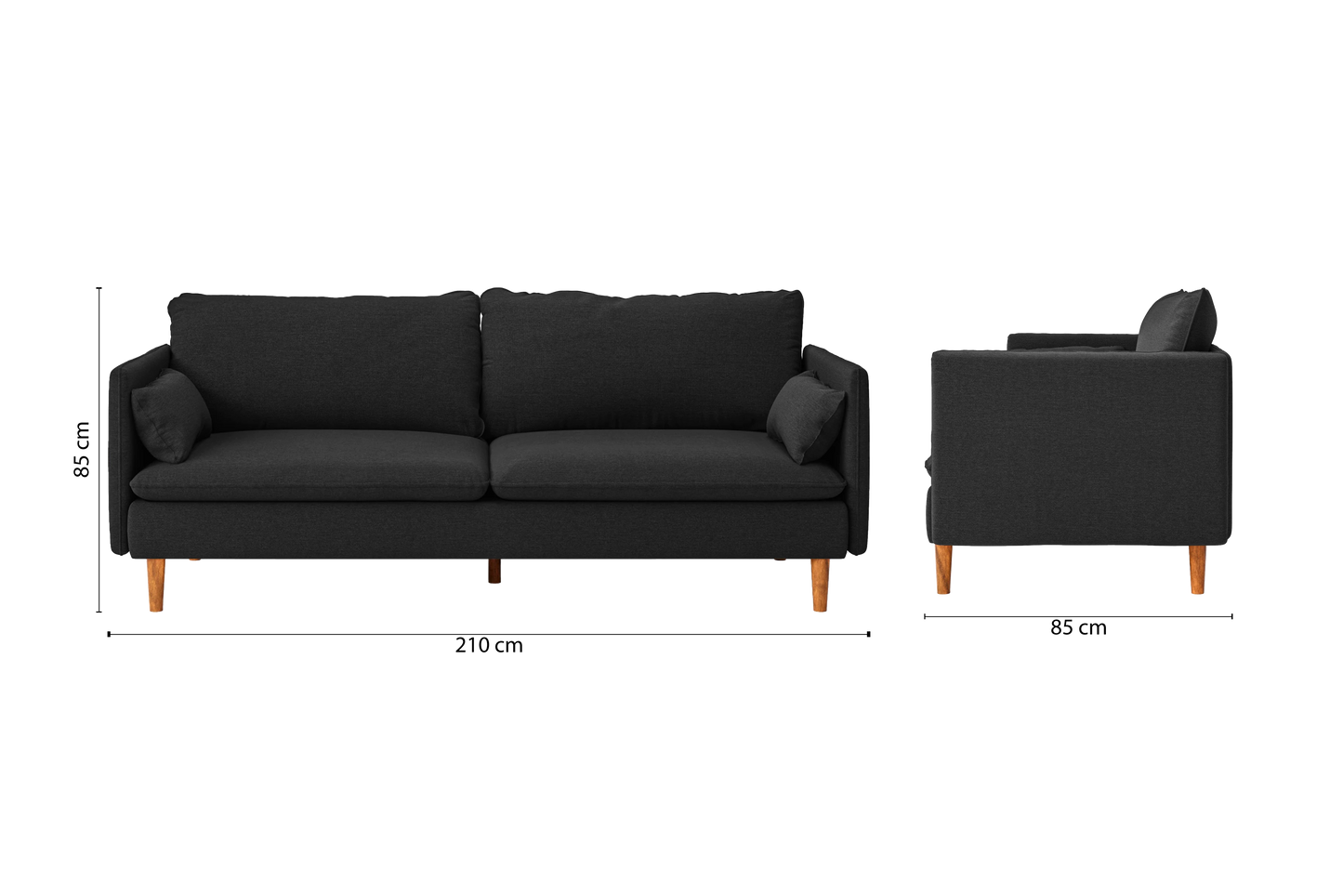 Tirreni 3 Seater Sofa Black Linen Fabric