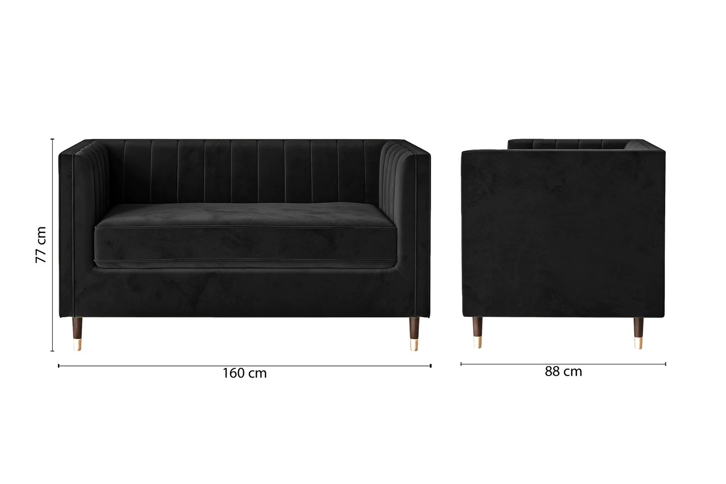 Tivoli 2 Seater Sofa Black Velvet