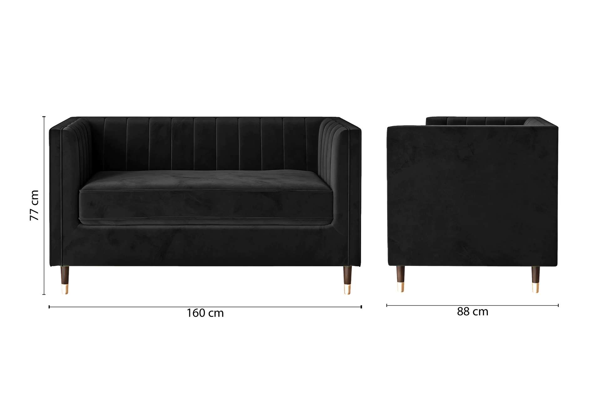 Tivoli 2 Seater Sofa Black Velvet