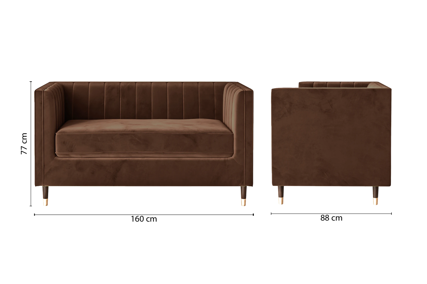 Tivoli 2 Seater Sofa Coffee Brown Velvet