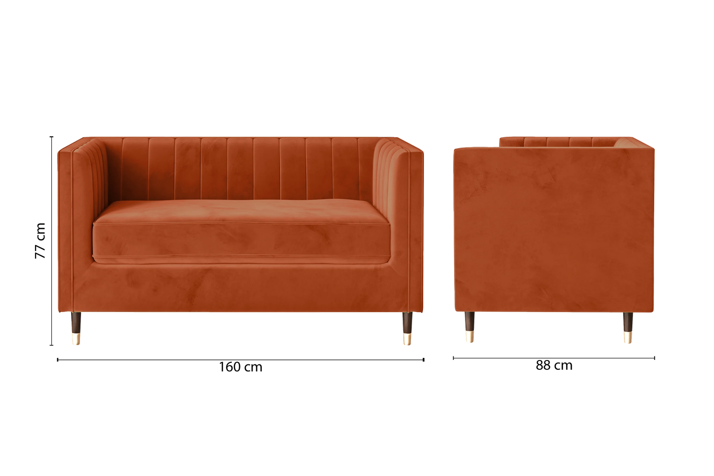 Tivoli 2 Seater Sofa Orange Velvet