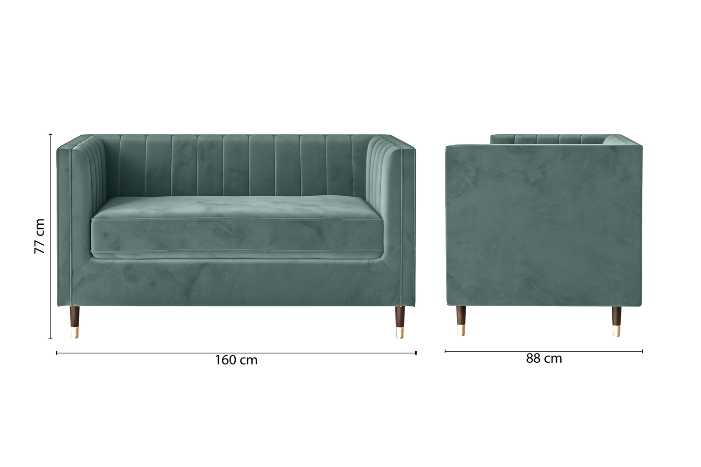 Tivoli 2 Seater Sofa Teal Velvet