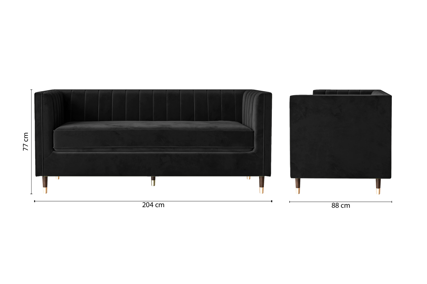 Tivoli 3 Seater Sofa Black Velvet