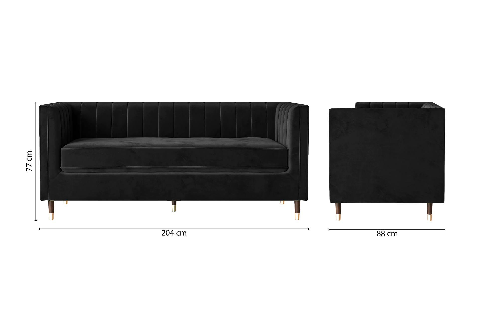 Tivoli 3 Seater Sofa Black Velvet