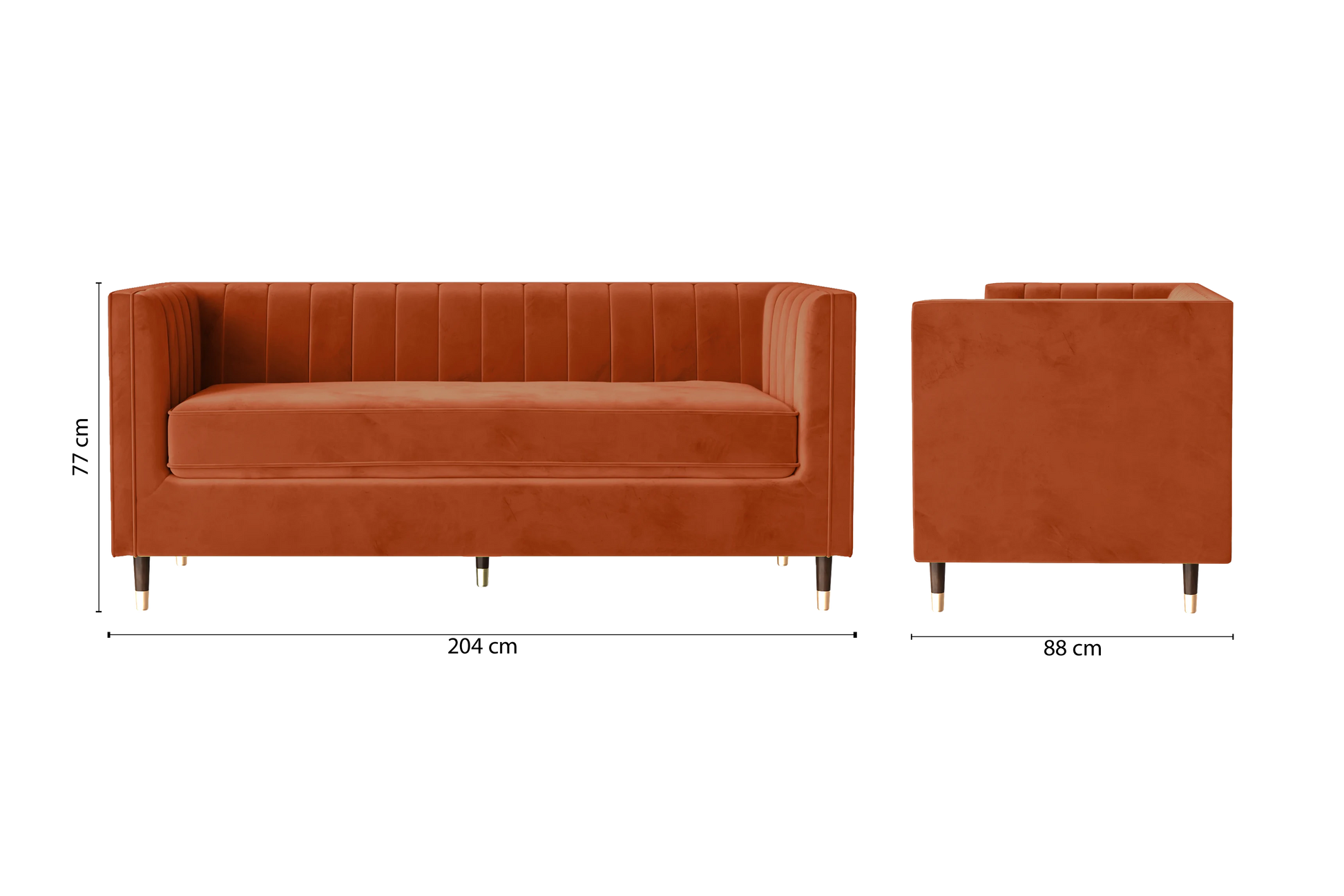 Tivoli 3 Seater Sofa Orange Velvet