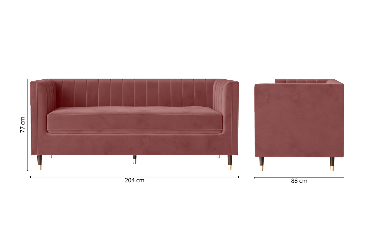 Tivoli 3 Seater Sofa Pink Velvet