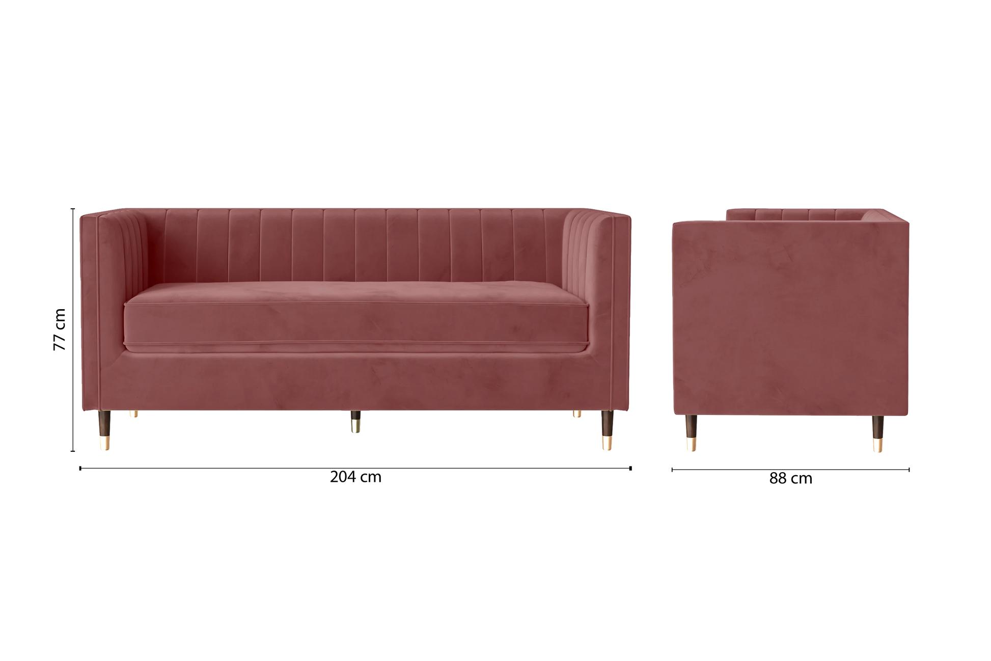 Tivoli 3 Seater Sofa Pink Velvet