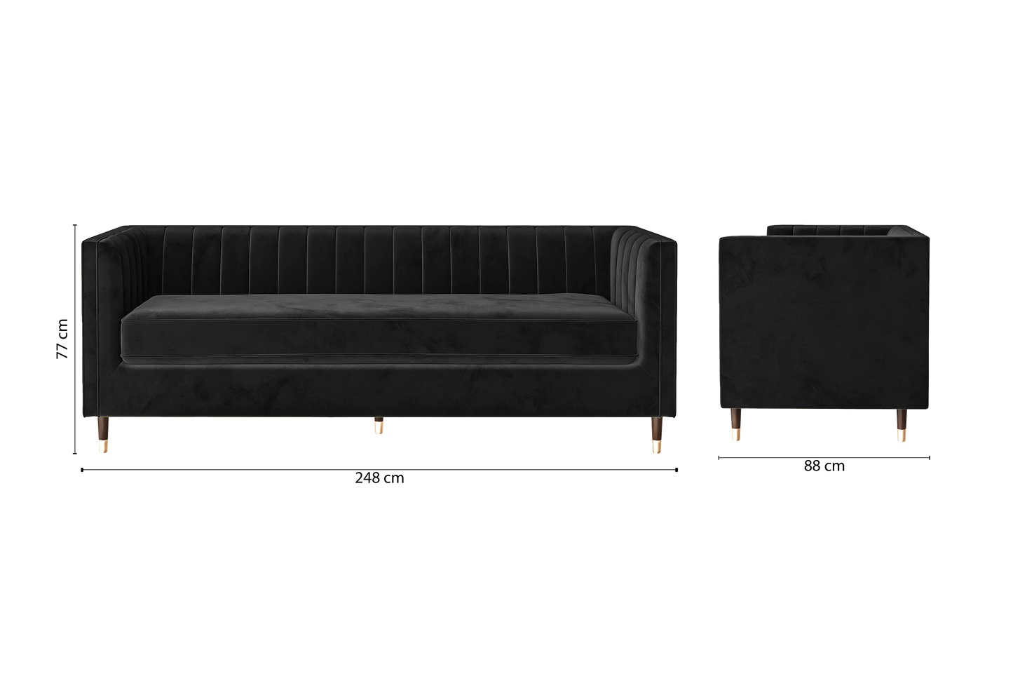 Tivoli 4 Seater Sofa Black Velvet