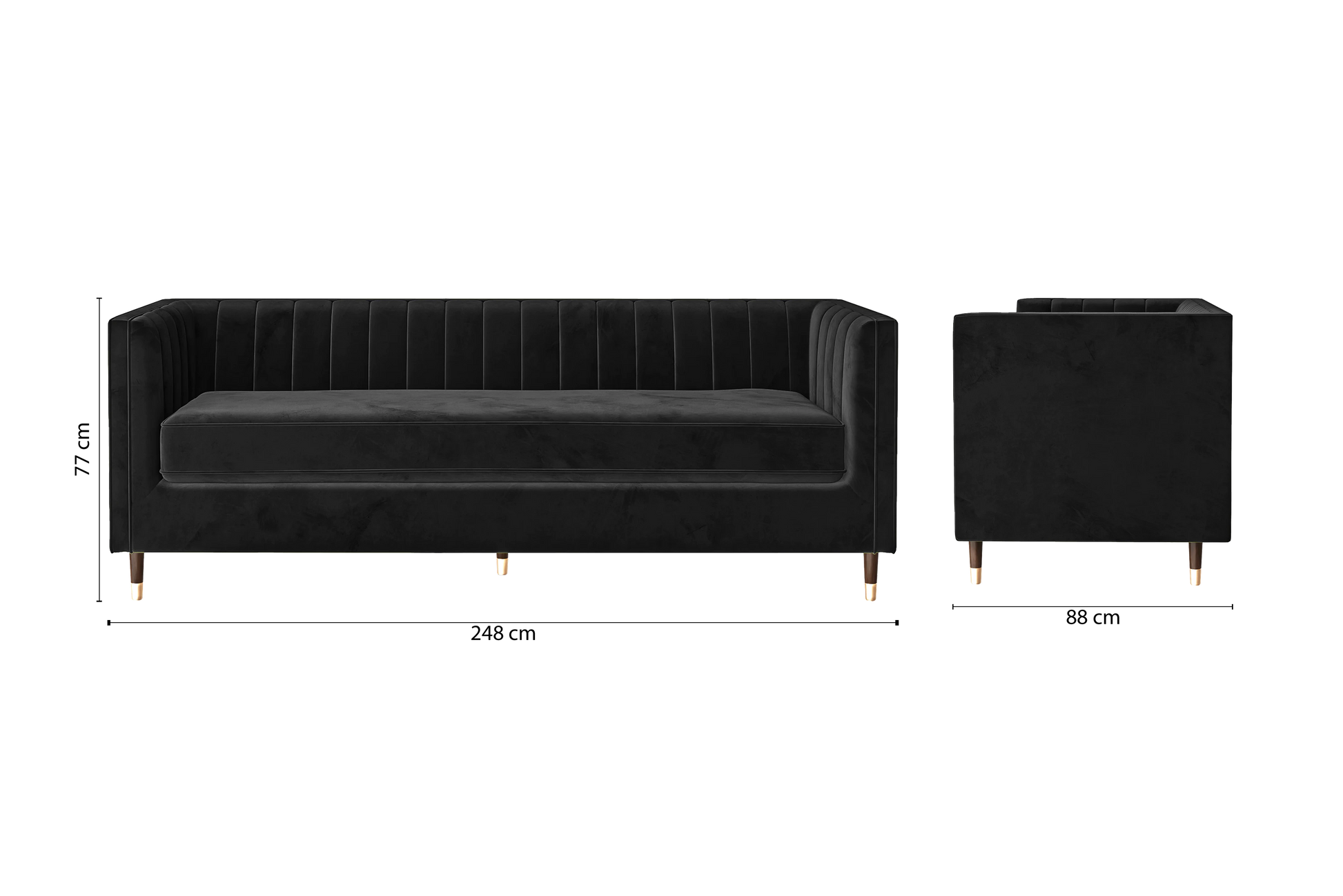 Tivoli 4 Seater Sofa Black Velvet