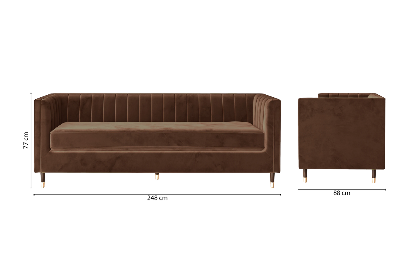 Tivoli 4 Seater Sofa Coffee Brown Velvet