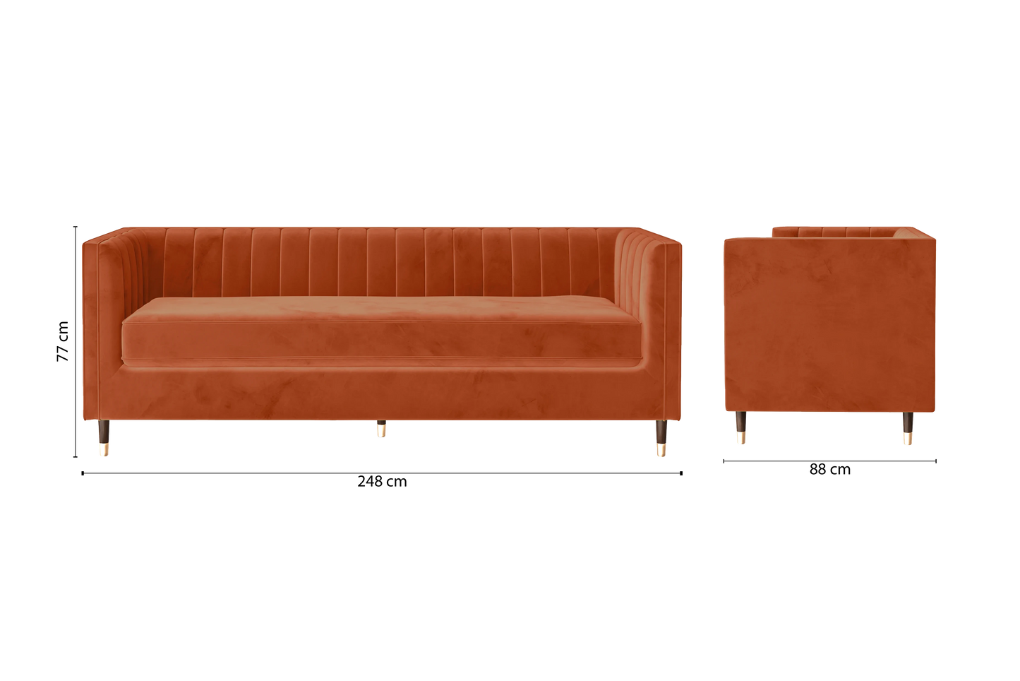 Tivoli 4 Seater Sofa Orange Velvet