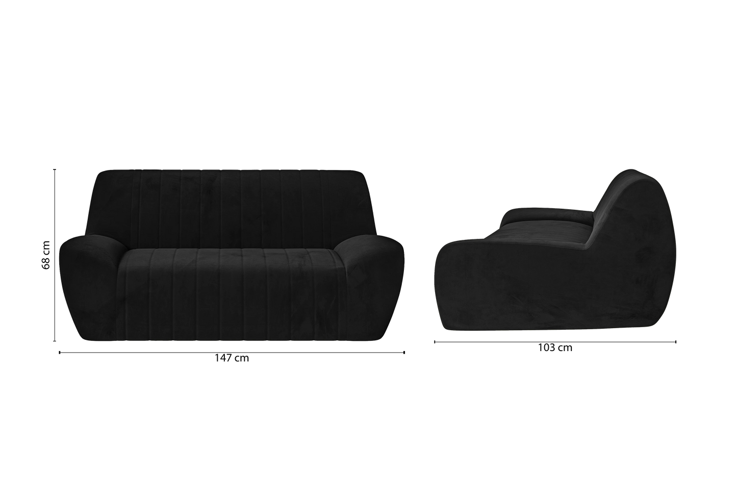 Trapani 2 Seater Sofa Black Velvet