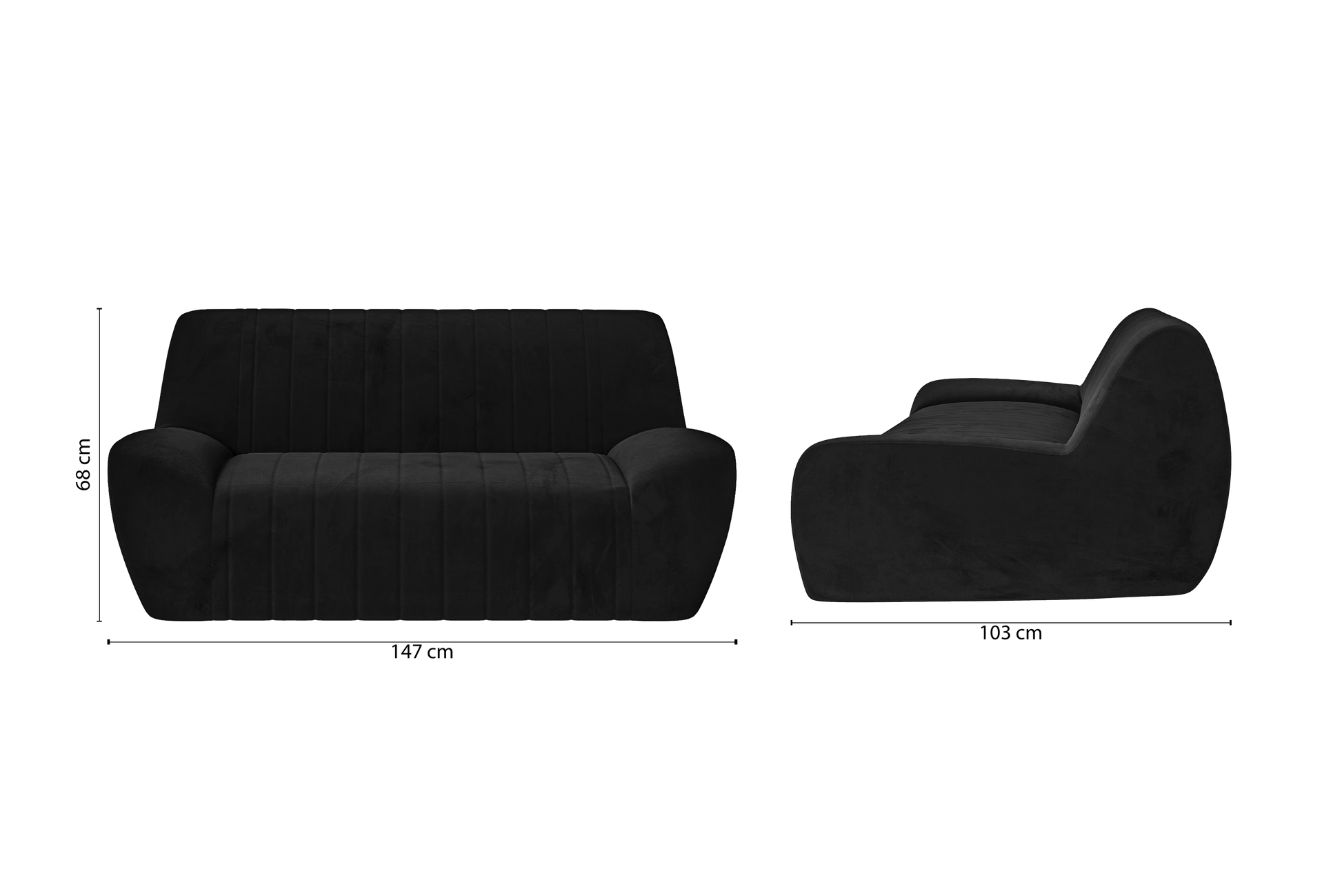 Trapani 2 Seater Sofa Black Velvet