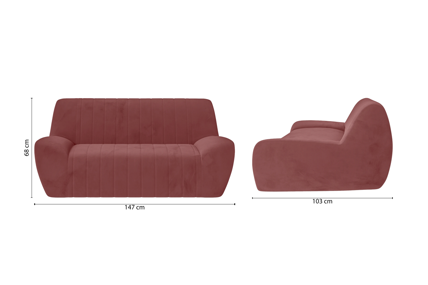 Trapani 2 Seater Sofa Pink Velvet