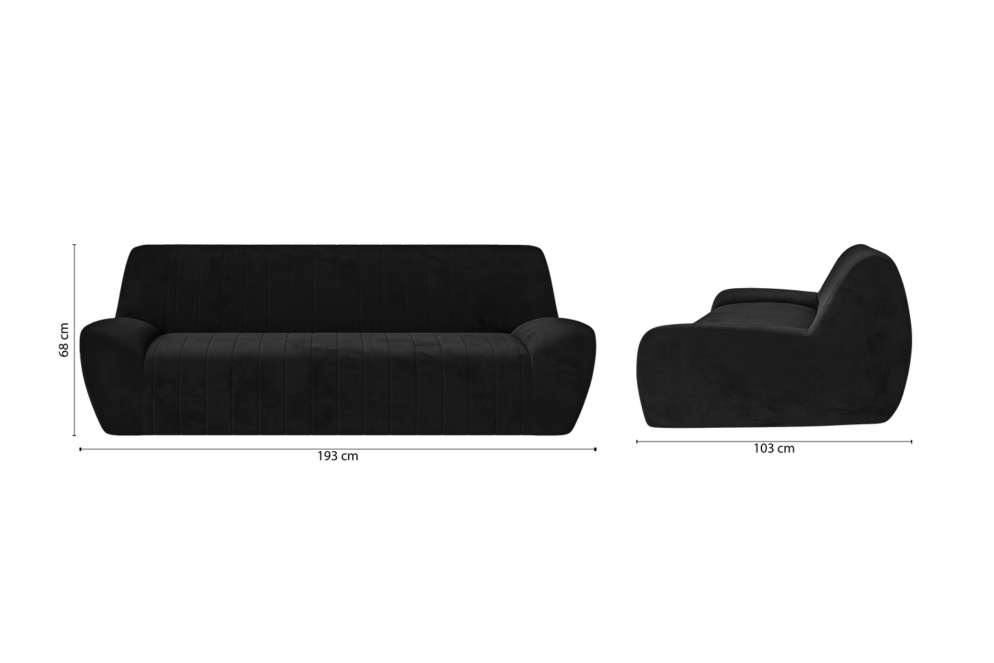 Trapani 3 Seater Sofa Black Velvet