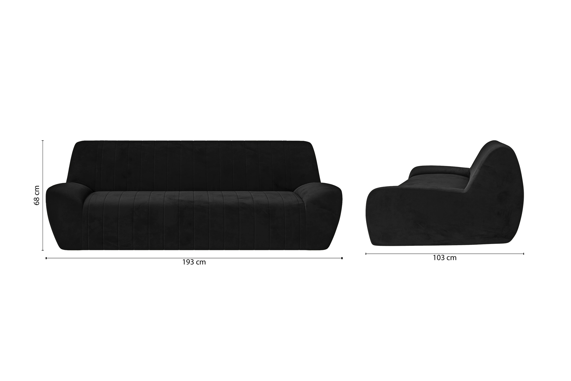 Trapani 3 Seater Sofa Black Velvet