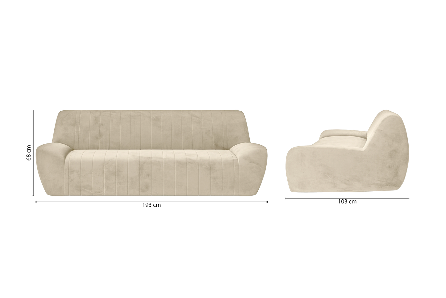 Trapani 3 Seater Sofa Cream Velvet