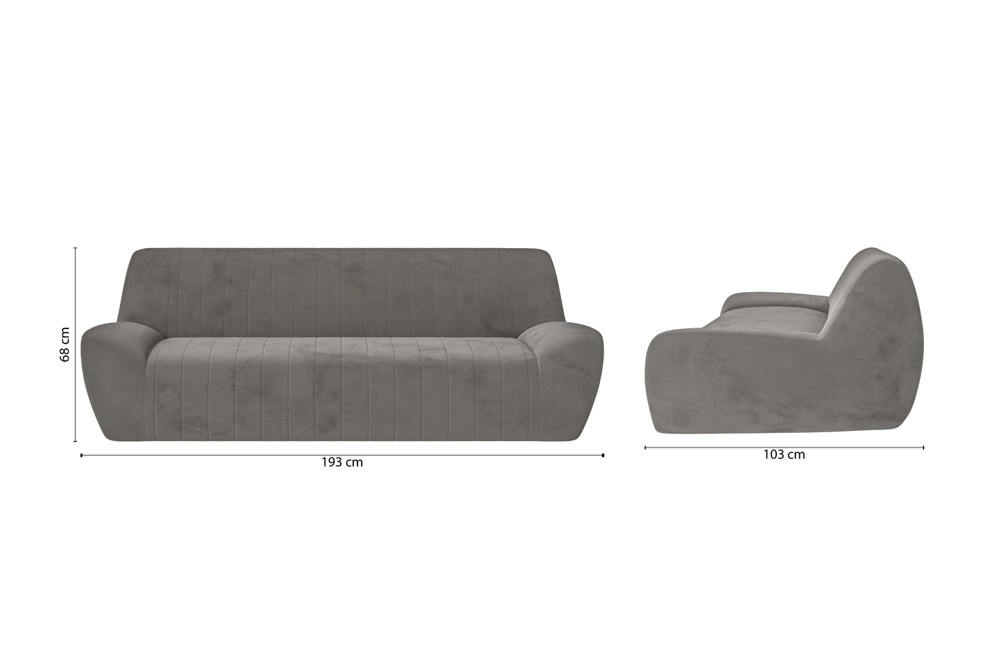 Trapani 3 Seater Sofa Grey Velvet