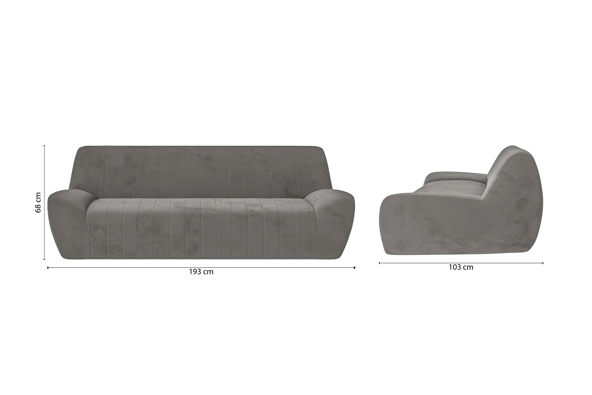 Trapani 3 Seater Sofa Grey Velvet