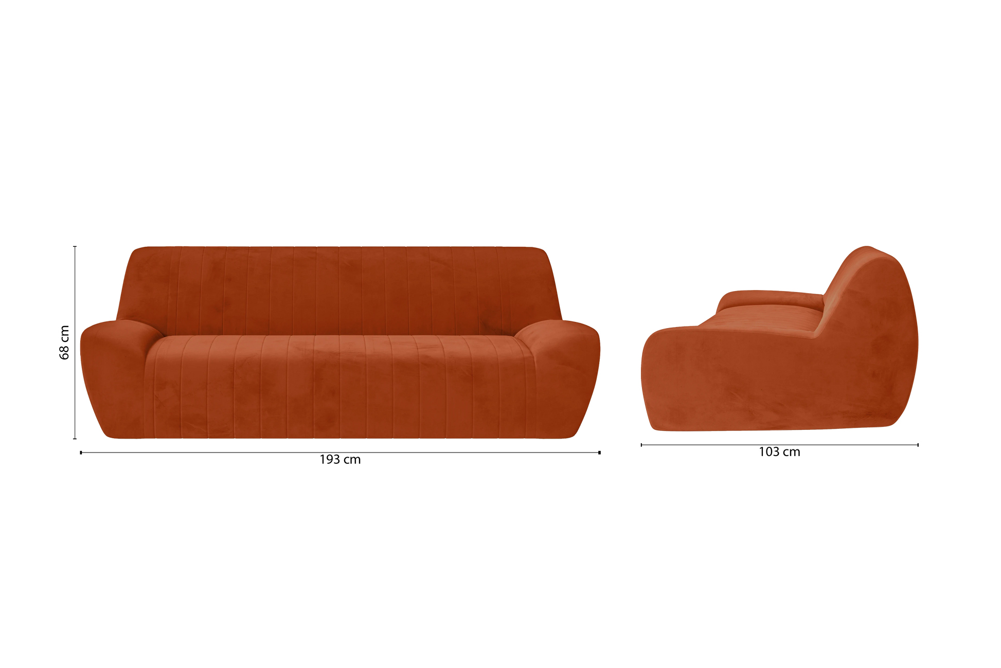 Trapani 3 Seater Sofa Orange Velvet