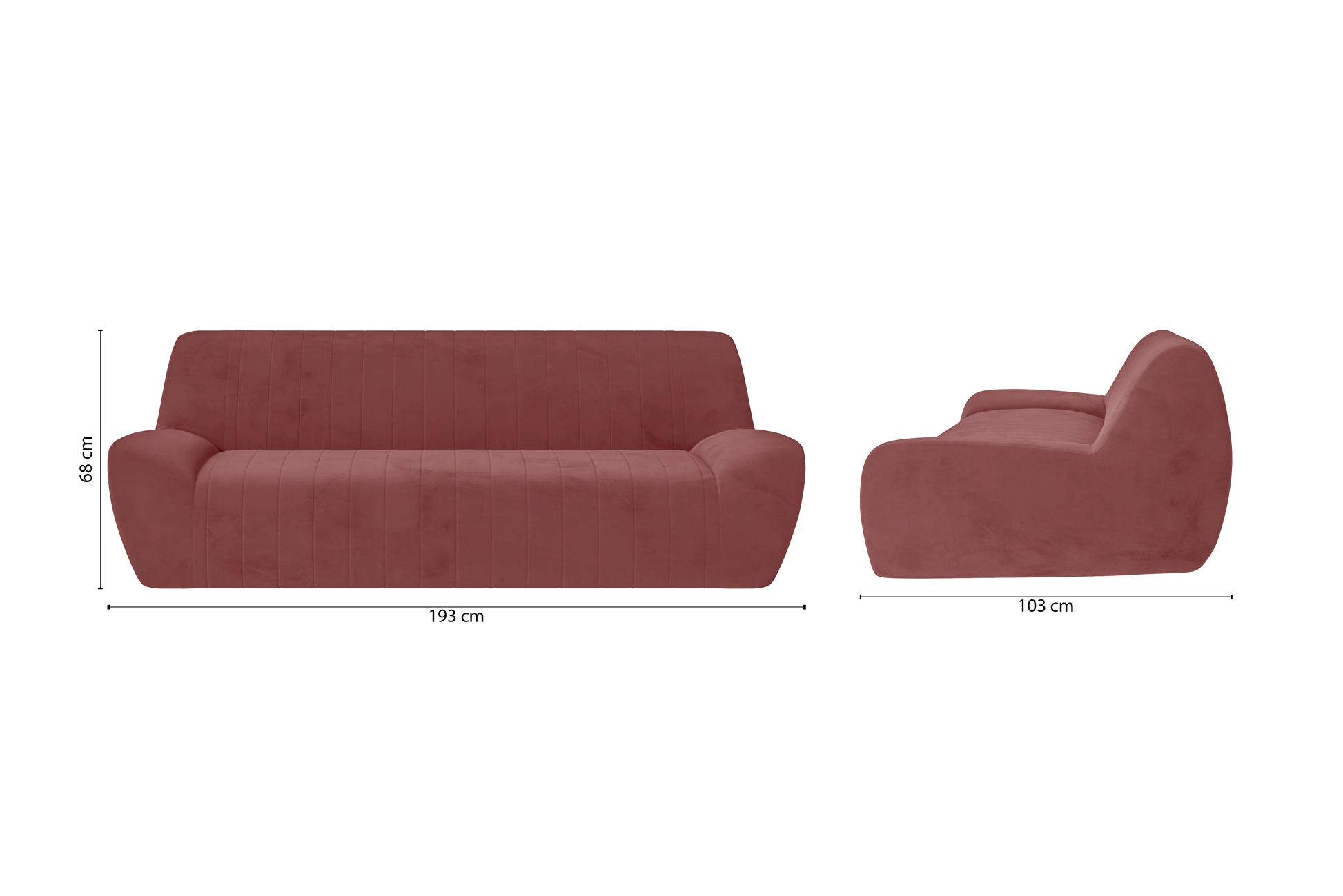 Trapani 3 Seater Sofa Pink Velvet