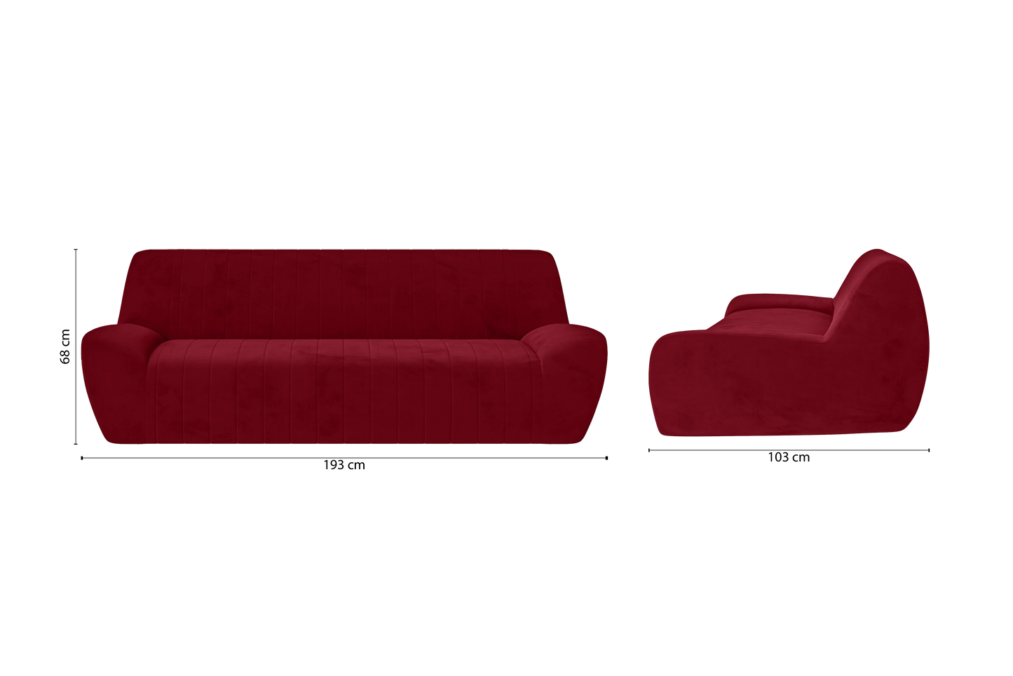 Trapani 3 Seater Sofa Red Velvet