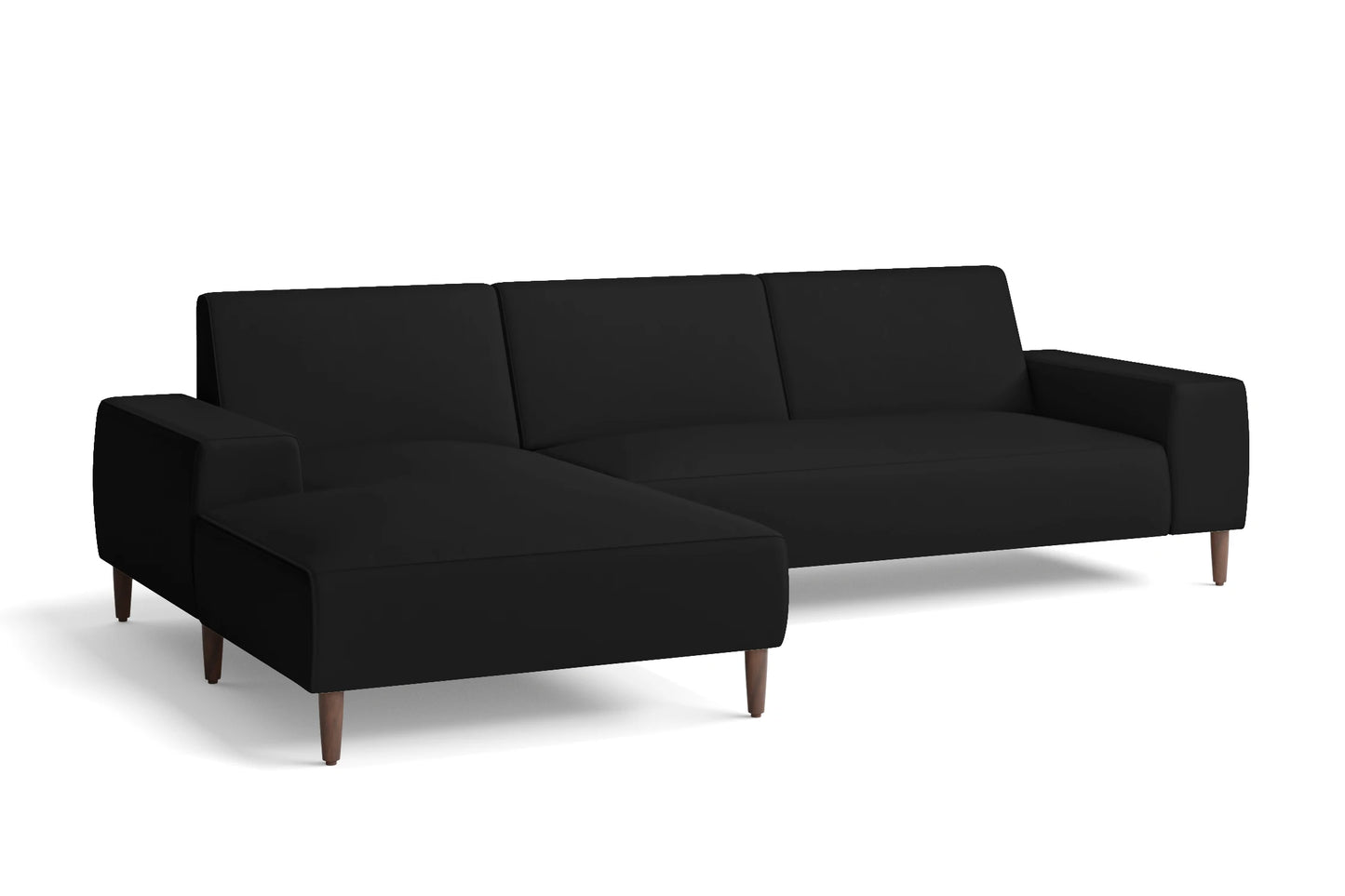 Treviso 3 Seater Left Hand Facing Chaise Lounge Corner Sofa Black Leather