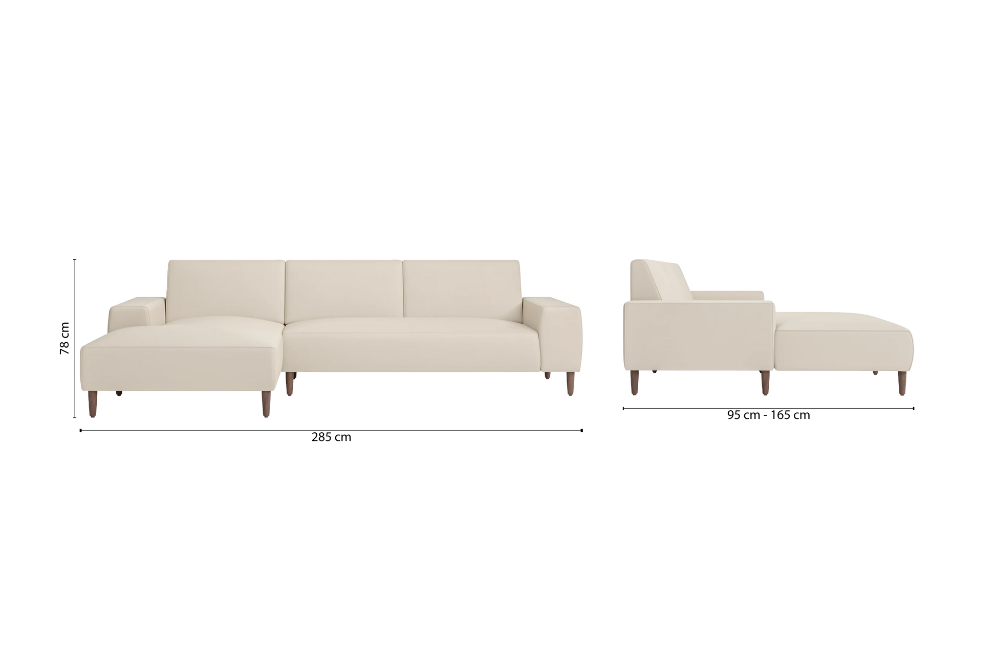 Treviso 3 Seater Left Hand Facing Chaise Lounge Corner Sofa Cream Leather