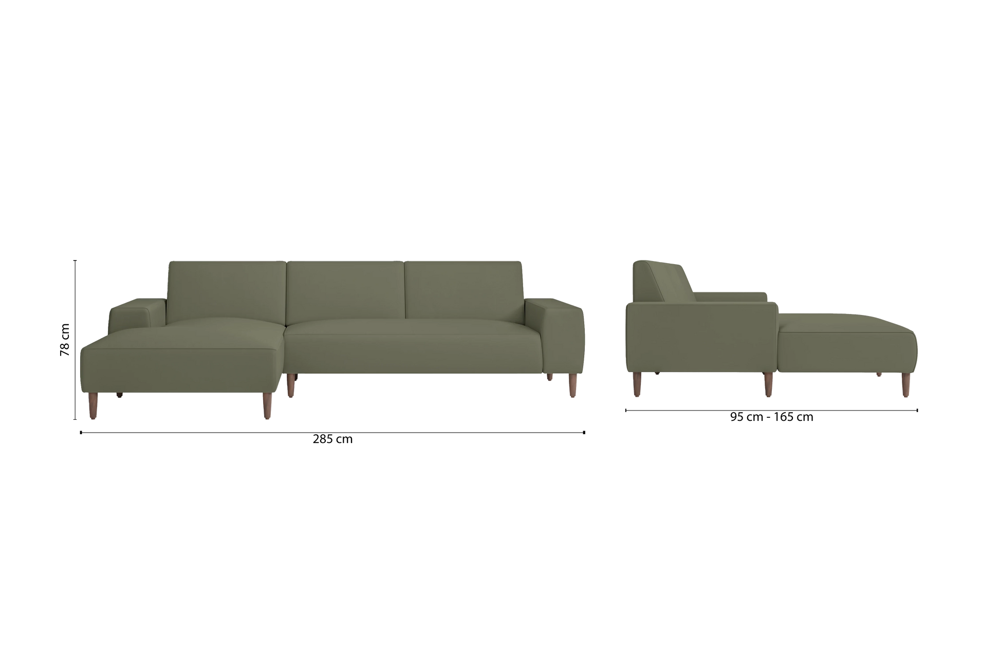 Treviso 3 Seater Left Hand Facing Chaise Lounge Corner Sofa Sage Leather