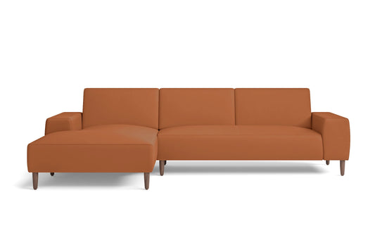 Treviso 3 Seater Left Hand Facing Chaise Lounge Corner Sofa Tan Brown Leather