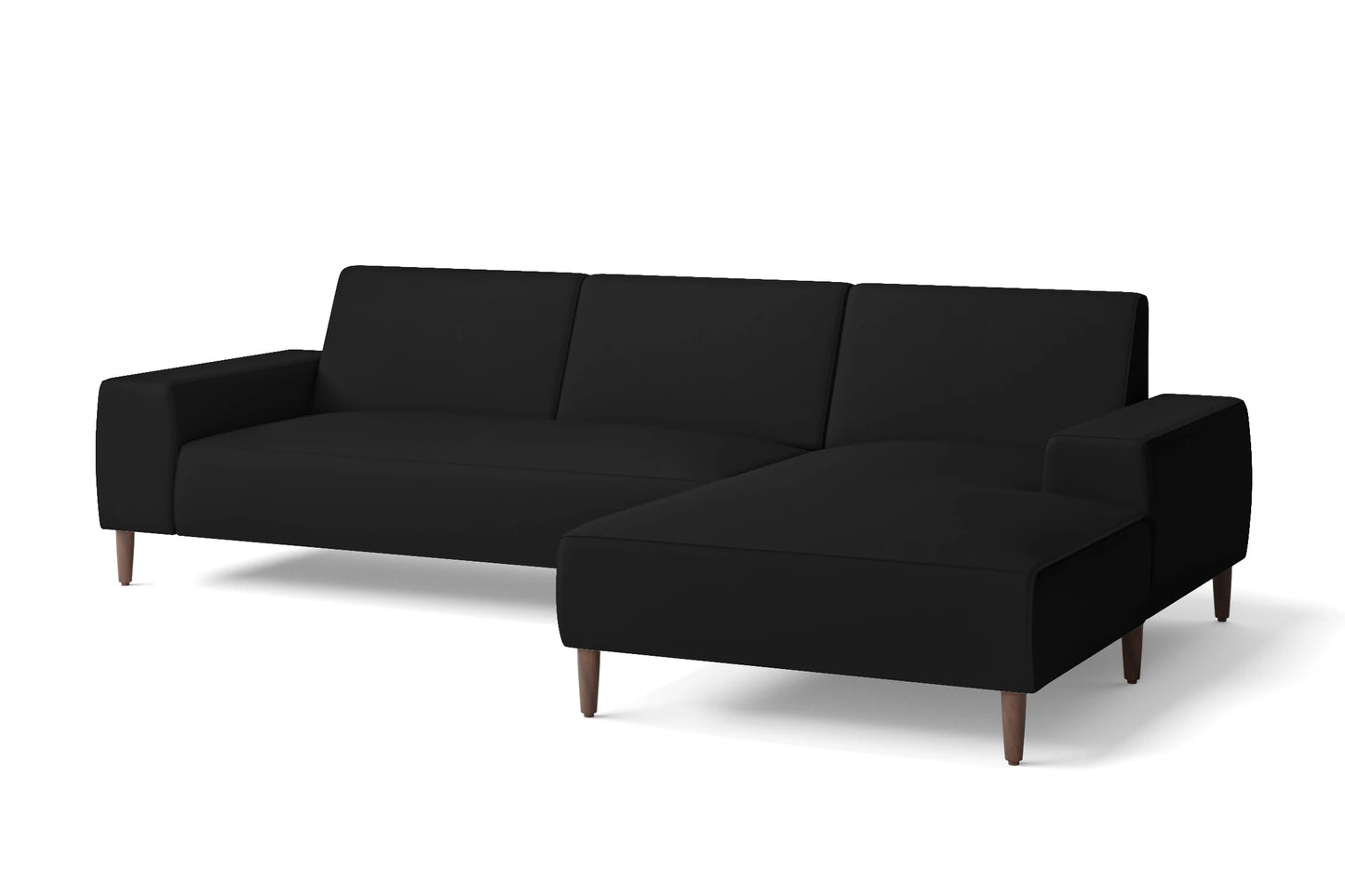 Treviso 3 Seater Right Hand Facing Chaise Lounge Corner Sofa Black Leather