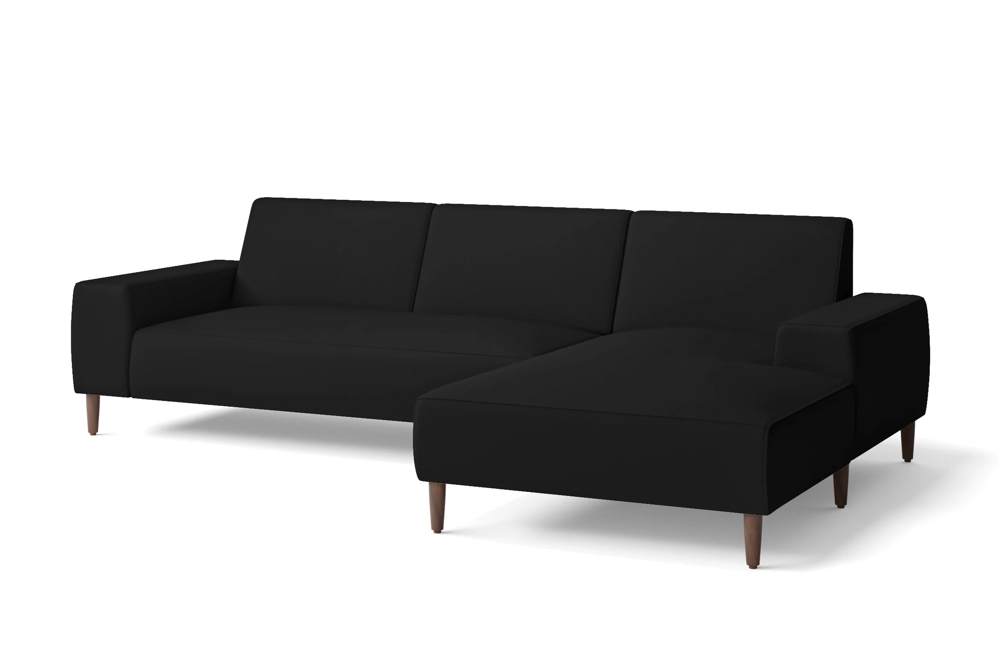 Treviso 3 Seater Right Hand Facing Chaise Lounge Corner Sofa Black Leather