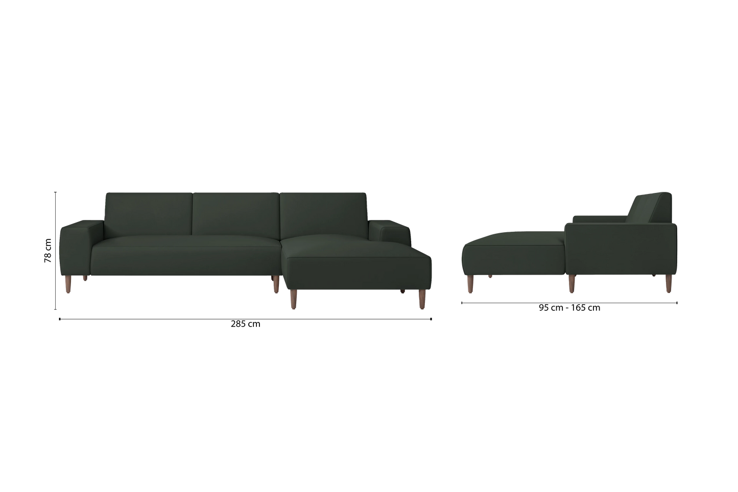 Treviso 3 Seater Right Hand Facing Chaise Lounge Corner Sofa Green Leather