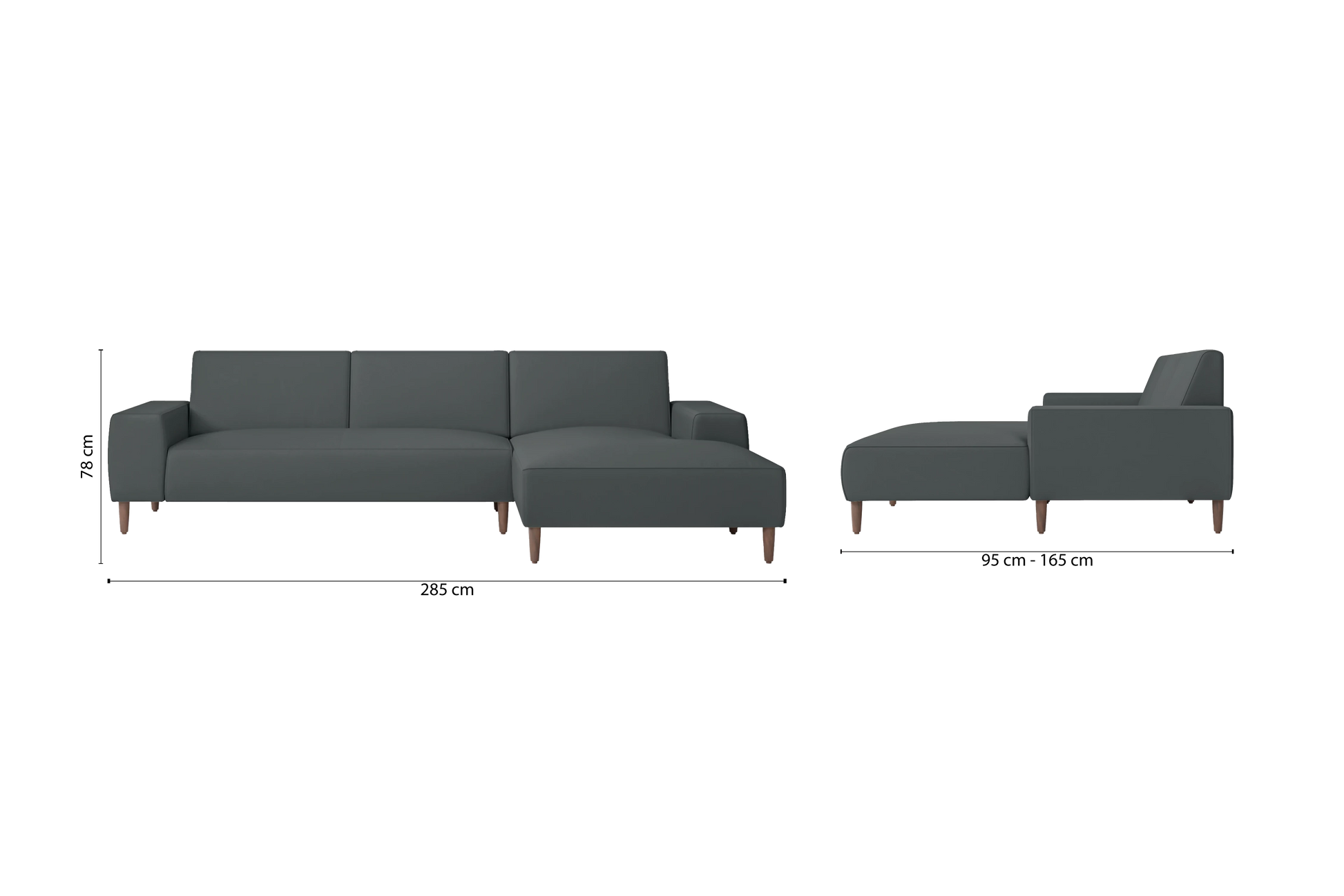 Treviso 3 Seater Right Hand Facing Chaise Lounge Corner Sofa Slate Leather