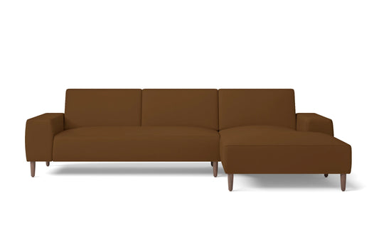 Treviso 3 Seater Right Hand Facing Chaise Lounge Corner Sofa Walnut Brown Leather